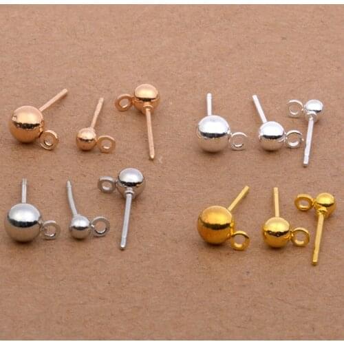 20pcs 3mm 4mm 5mm Gold/Silver Ball Stud Earring Pin Basic Needle Post For Fashion Women Ear Stud Accessories For Jewelry Making