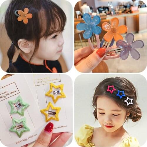 3/6/12 Pcs/Set Children Cute Colors Shiny Five-pointed Star Flower Hair Clips Baby Girls Lovely Hairpins Kids Hair Accessories