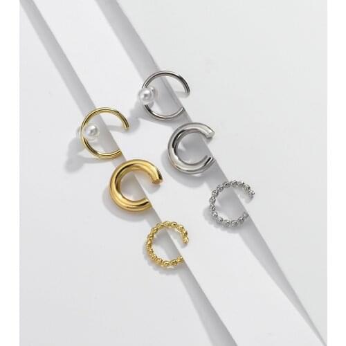 Flashbuy 3PCS Fashion Circle Round Gold Silver Color Earrings Women Copper Gold Plated Hanging Clip Earrings Minimalist Ear Cuff