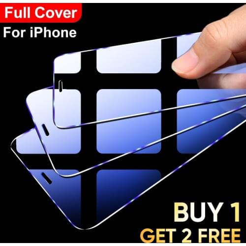 3Pcs Full Cover Tempered glass on For iPhone 11 Pro Max iPhone X XR XS Max Screen Protector Transparent Protective Glass Film