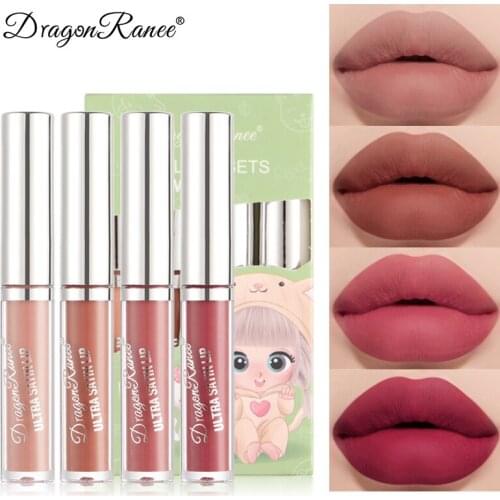 4PCS Lip Glaze Velvet Matte Liquid Lipstick Waterproof Long Lasting Lip Gloss Tint Non-stick Cup Beauty Makeup Set CosmeticTSLM1