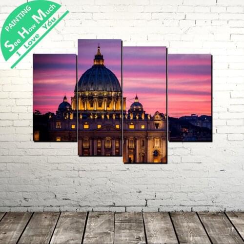 4 Piece Sunset Rome St peters Cathedral Canvas Art Pictures Wall Poster Modern Wall Pictures for Living Room Posters and Prints