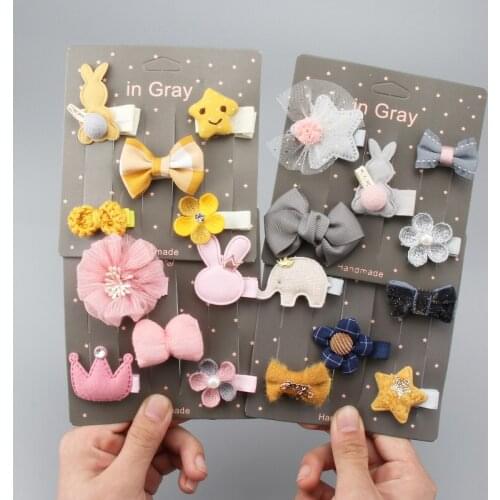 5Pcs/Set Cartoon Cloth Bag Hair Clips Cute Animal Mini Hairpins Girls Hair Pins Kids Barrettes Headwear Newborn Hair Accessories