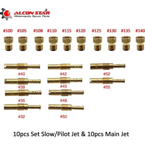 Alconstar-10 pcs Main Jet & 10 pcs Slow Jet Copper Carburetor Vice Injectors For Keihin PWK OKO KOSO CVK PE Mikuni VM24 Carb