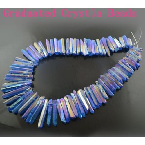 Shiny Sea Blue color Electroplating Graduated Natural Crystal Pillar Point Loose Beads