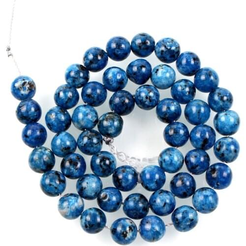 Natural Stone Beads Black Spot Blue Marble Loose Beads for Jewelry Making Needlework DIY Bracelet Strand 4-12 MM