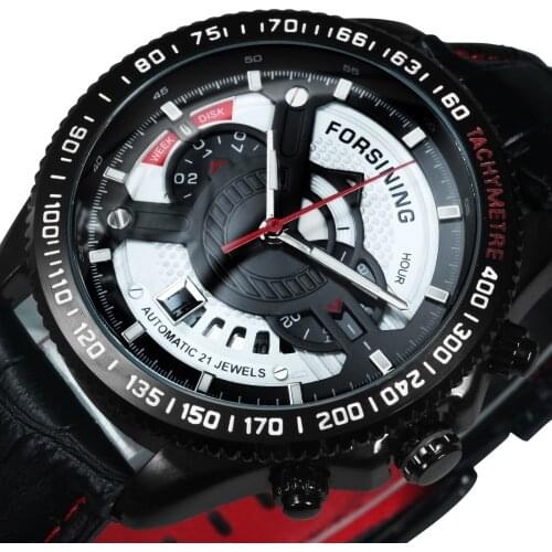 Forsining Analog Multifuncional Sport Watch Men Automatic Mechanical Clocks Leather Belt Military Mens Watches Top Brand Luxury