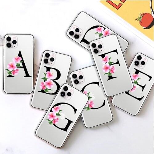 Pretty Pink Hibiscus Floral Phone Case for IPhone 11 Pro Max 12 Pro XS Max X XR XS Max 12 Mini Initial Letter A Z Soft Coque