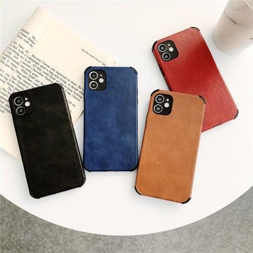 Plain PU Leather Texture Black Brown Red Phone Case for iPhone SE 2020 7 8 Plus X XR XS 12 11 Pro Max Soft Silicon Cover Coques