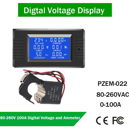 AC 80V~260V 100A Digital Voltage 110V 220V Current volt amp Meter Watt Kwh Power Energy Voltmeter Ammeter voltimetro