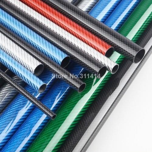 Color 3K True Carbon Fiber Tube High Composite Hardness Material Glossy Blue/Green/Orange/Red/Black/Silver/Purple length 500mm