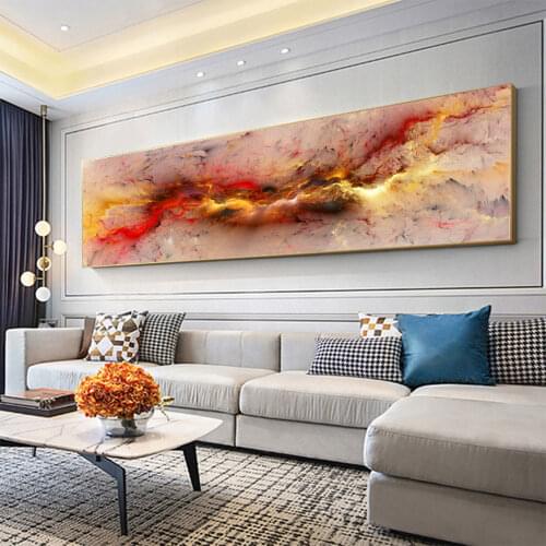 DDHH Large Light Gray Yellow Abstract Colorful Clouds Landscape Oil Painting Canvas Picture Wall Art For Living Room Home Decor