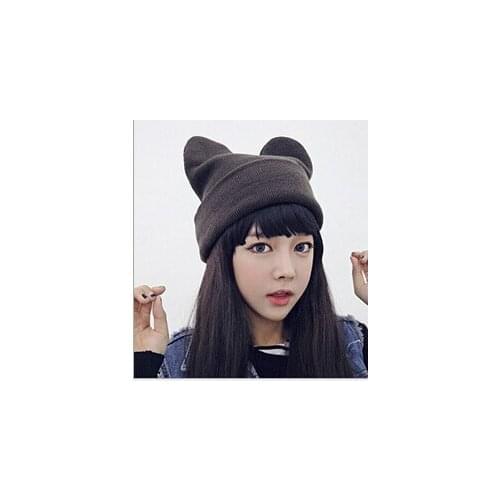 BomHCS Korean winter hat mens womens devil horn knitted cap ears woolen hat lovely Panda hat