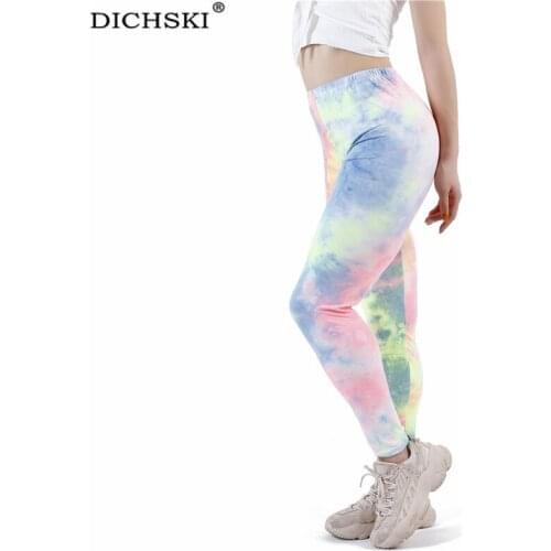 DICHSKI Yoga Leggings Women Tie Dye Sports Pants High Waisted Gradient Workout Joggers Knitted Ankle-Length Knitted 2021 Bottom