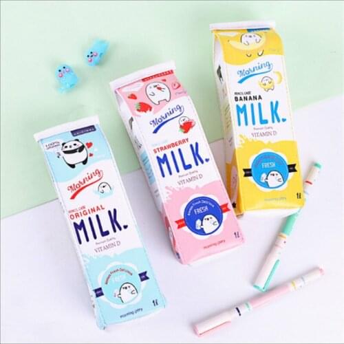 College Students' Creative Cute Pencil Bag Fun Little Fresh Female Simulation Milk Box Simple Pencil Bag Creative