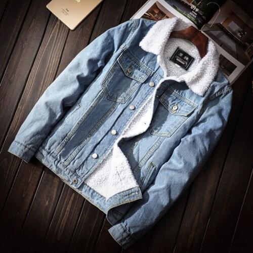 2021 Mens Winter Light Color Faux Cashmere Denim Jacket Youth Fleece Lined Padded Warm Keeping Jacket