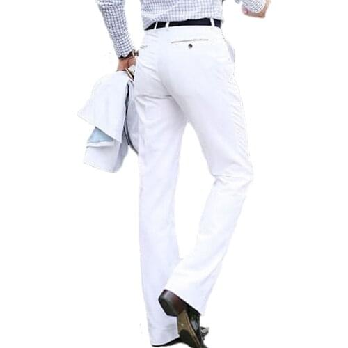2021 New Mens Flared Trousers Formal Pants Bell Bottom Pant Dance White Suit Pants Formal pants for Size Solid color