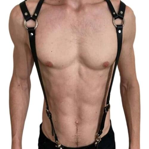 Men Sexy Harajuku Faux Leather Body Chest Harness Suspenders Punk Shoulder Strap