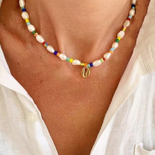 2020 new natural pearls choker handmade colorful beads beaded necklace boho trendy jewelry accessories women charm necklace