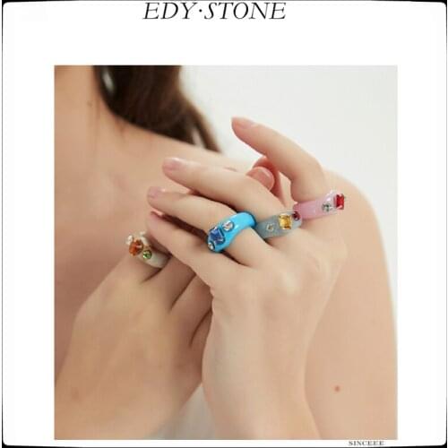 EDY 2021 New Handmade Colored Acrylic Resin Inlaid Gemstones Personality Lovely Pope Rings For Women Girls Party Jewelry Gift