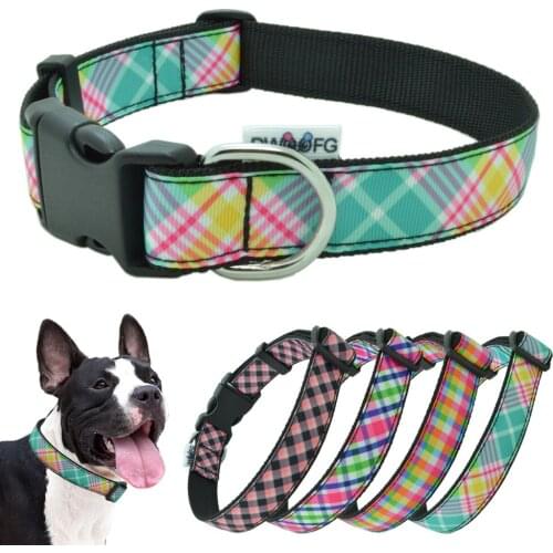 Dog Collar Check Pattern Tartan Design Personalized Pet Collar Adjustable Collar for Medium Large Dogs Pitbull Nylon Collar