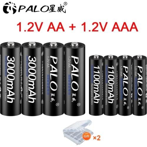 PALO 16pcs 1.2V 3000mAh High capacity AA battery+16Pcs 1100mah Batteries AAA 3A Rechargeable Battery With Battery storage box