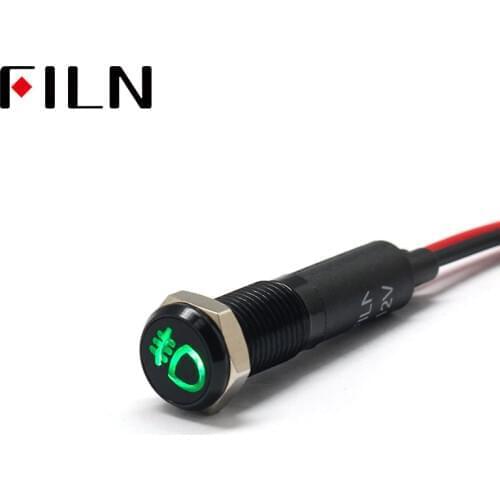 FILN 8mm Car dashboard front fog light symbol led red yellow white blue green 12v led indicator light with 20cm cable