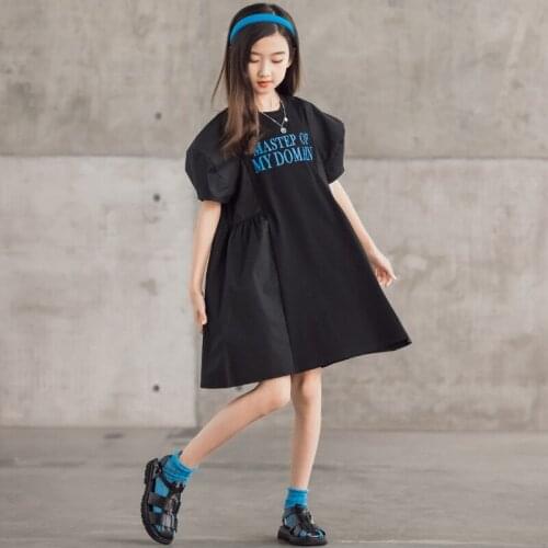 Puff Sleeve Girls Dress Patchwork Kids Cotton Black Dress 2021 New Children Clothes Teen Dress Mommy and Me Casual Dress,#6123