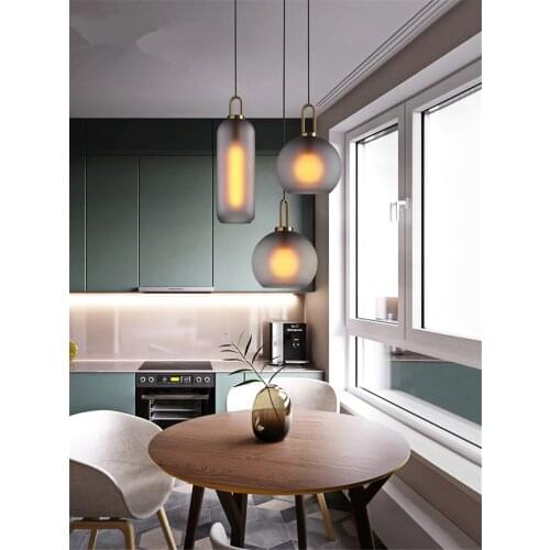Post modern smoke gray glass ball pendant lights bedroom bedside restaurant lamp Nordic kitchen dining room ball single lighting