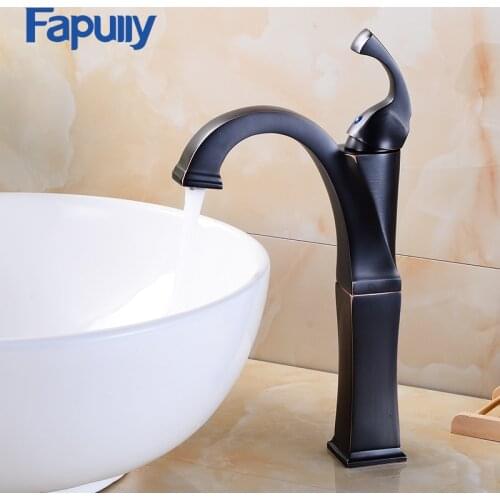 Fapully Black Bronze Basin Tap Push Down Faucet Tap Hot and Cold Mixers Oil Rubbed Bronze Bathroom Basin Sink Faucet 515-22ORB