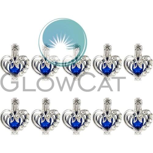Rhinestone Heart Beads Cage Pendant Perfume Essential Oil Diffuser Pearl Cage Locket Pendant 10x K952