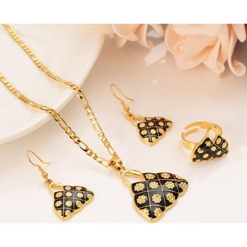 Fine Solid Gold Filled Black bilum house Pendant figaro chain bag purse earrings ring png Classics Cultural sets jewels