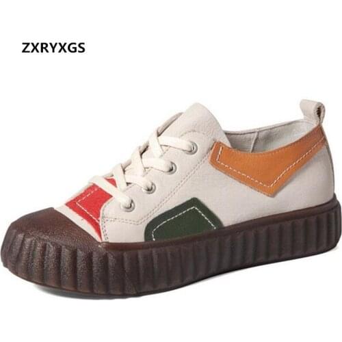 New Fashion Spell Colors 100% Natural Full Genuine Leather Shoes Woman Autumn Casual Shoes Soft Comfort Thick Bottom Flat Shoes