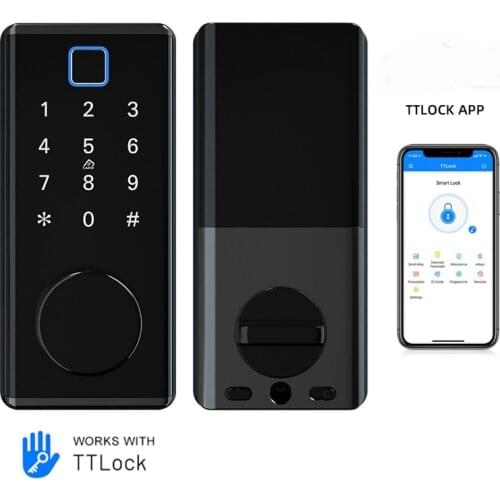 TTLock Smart Door Lock Fingerprint Password Keypad Smart Deadbolt Lock Bluetooth APP Remote Handle Free Reversible Keyless Lock