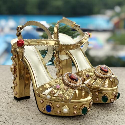 High quality crystal platform shoes 2019 summer golden high heeled sandals EU35-41 size BY699