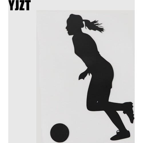 YJZT 8.9CMX14.2CM Cool Girl Playing Soccer Sport Decal Vinyl Car Sticker Black/Silver 8A-0762