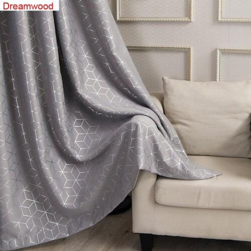 Dreamwood New Polyester Checkered Bronzing Technology Blackout Window Curtain for Living Room Gray Plaid Modern Curtains