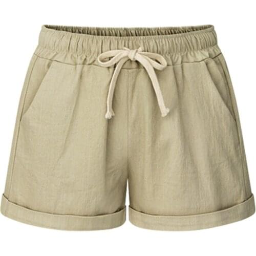 Woman Cotton Linen Shorts Summer Leisure Mini Short Trousers Lady Drawstring Shorts White Black Blue Pink Plus Size 5XL 6XL