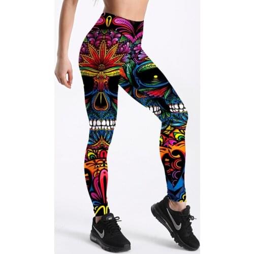 Hot Sale Summer Style Women Leggings Color Skull&Leaf Printed Leggings Slim Workout Leggings Punk Girl Trousers Drop Shipping