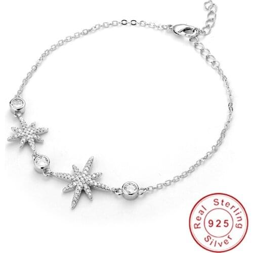 Luxury SONA CZ stone star Bracelet Wedding Jewelry for Women Lovely girl Gift Brand 100% Solid 925 Sterling Silver Bangle