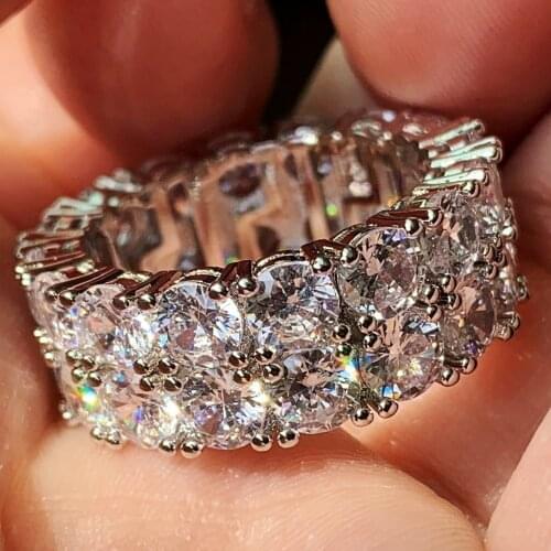 Hip Hop Top Selling Luxury Jewelry 925 Sterling Silver Stack White Clear 5A Cubic Zirconia Promise Women Wedding Band Ring Gift