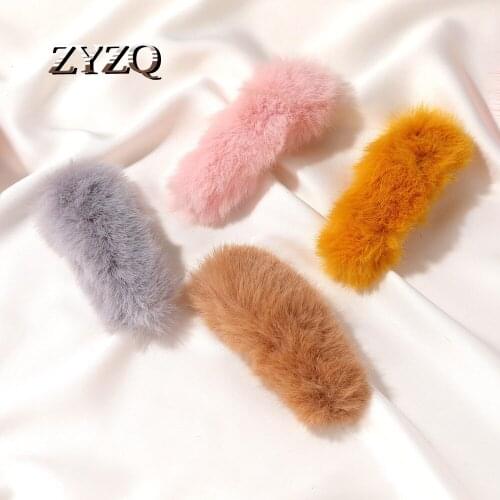 ZYZQ Winter Solid Color Wild Fur Women Hairpin Sweet Imitation Rabbit Fur BB Clip Bangs Clip Side Clip Christmas Gift For Lover