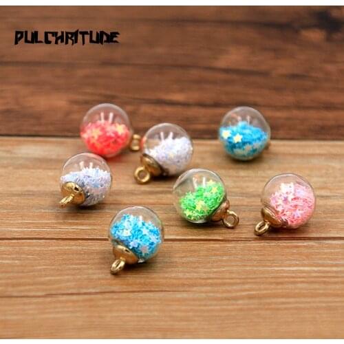 10pcs 8color 16mm Transparent Glass Ball Star Charm Pendant With Box For Bracelet Necklace Jewelry Making DIY Earring Finding