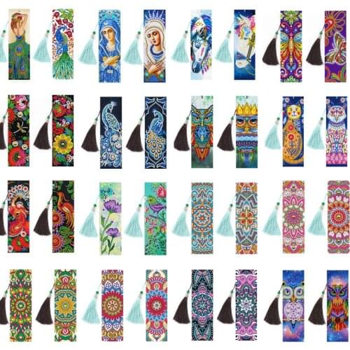 2pcs/Set 5D DIY Diamond Painting Bookmark Special Shaped Diamond Mosaic Leather Book Marks with Tassel Embroidery Cross Stitch