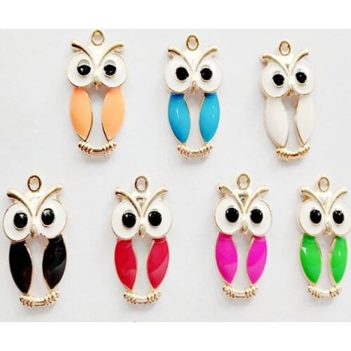 20pcs/lot Antiqued Golden Enamel Colorful Animal Owl Charms Metal Pendants For Jewelry Making Findings Bracelets Craft Handmade