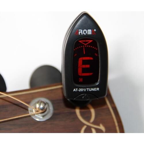 Aroma Mini Clip-on LCD Guitar Tuner 360 Degree Rotatable Clip on for Bass Guitar Chromatic Violin and Ukulele AT-201 Black