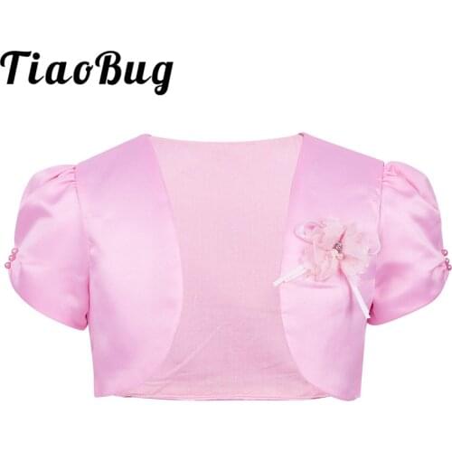 Kids Girls Short Sleeves Bolero Jacket Shrug Short Cardigan Sweater Dress Cover Up 3D Flower for Wedding Birthday Formal Party