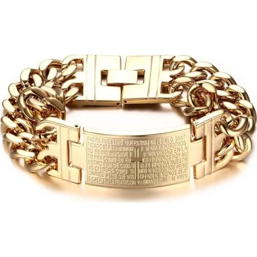 Granny Chic Mens High Quality 316L Stainless Steel Jewelry Silver/ Gold Color Double Hand Chain Bracelet For Male