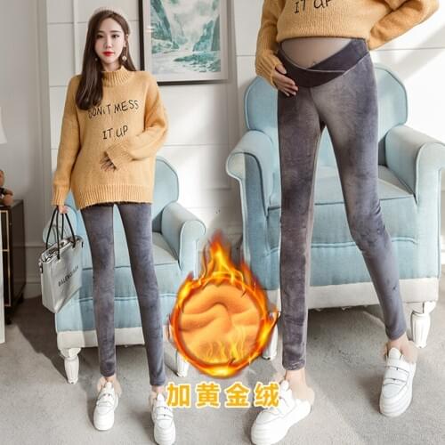 Pregnant women pants low waist pants pregnant women leggings plus velvet thick warm pants autumn and winter trousers
