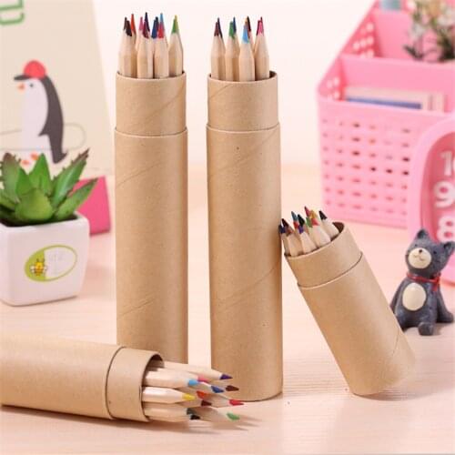 DL Raw wood barrel color lead children painting graffiti environmental protection non-toxic color pencil six horns 12 colo